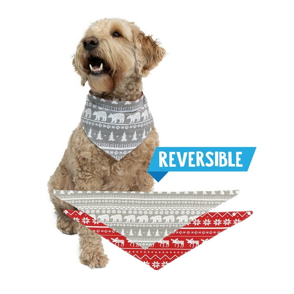 LazyOne Reversible Dog Bandana, Cute Accessories for Pets, Moose, Bear, Winter (Medium/Large, Nordic Dog)
