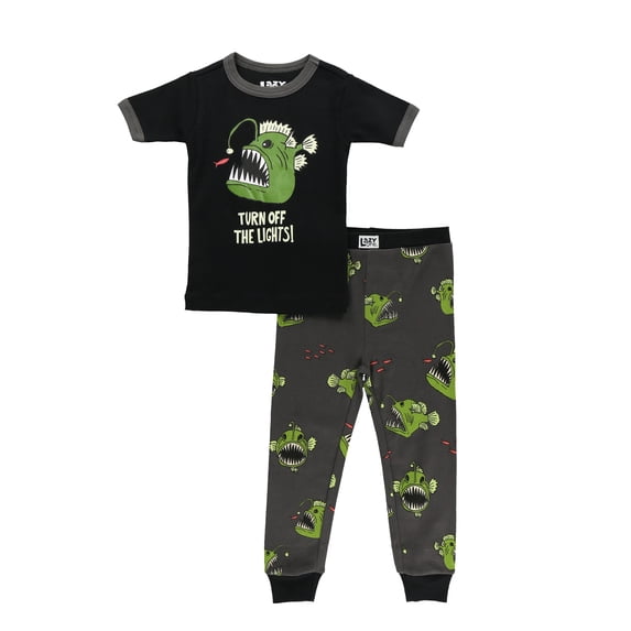 LazyOne Short-Sleeve PJ Sets for Girls and Boys, Angler Fish, Funny Animal Kids' Pajama Sets