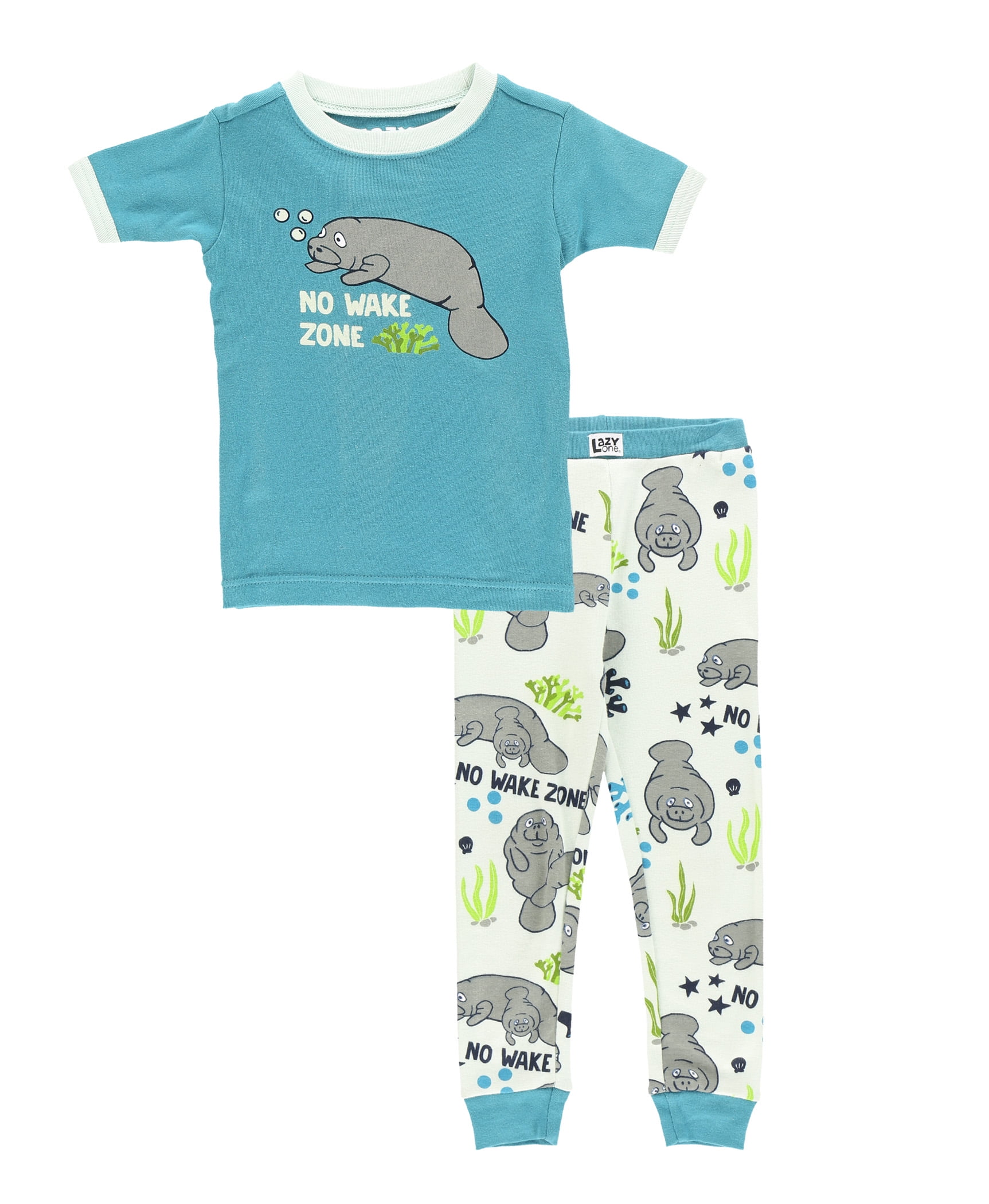 LazyOne Short Sleeve PJ Sets for Girls and Boys Manatee Funny Animal Kids Pajama Sets