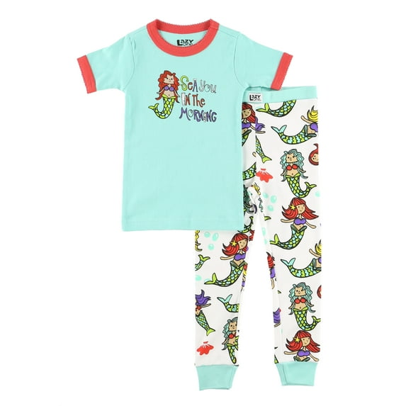 LazyOne Short-Sleeve PJ Sets for Girls and Boys, Mermaid, Funny Animal Kids' Pajama Sets