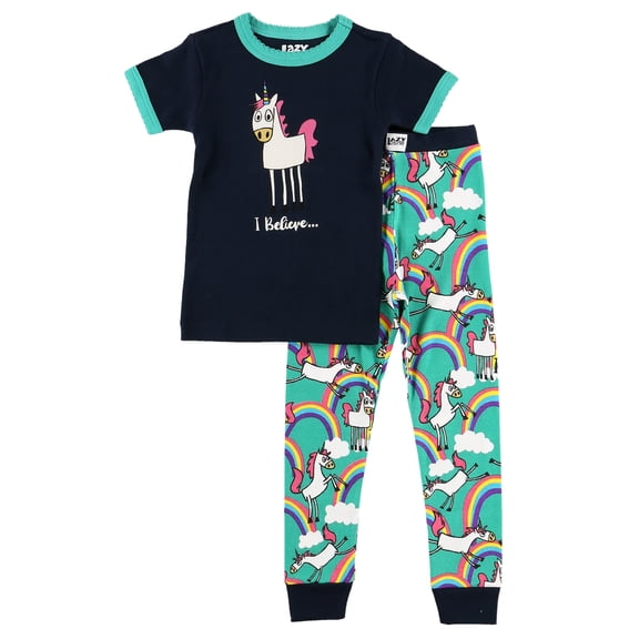 LazyOne Short-Sleeve PJ Sets for Girls and Boys, Unicorn, Funny Animal Kids' Pajama Sets