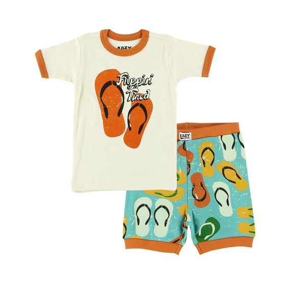 LazyOne Short-Sleeve Summer Pajama Sets for Girls and Boys, Unisex, Flip Flops