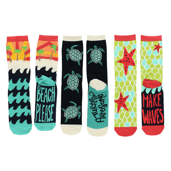 LazyOne Sock Bundle, Living the Beach Life Socks, Women's Sizes 5.5–9.5, Men's Sizes 4.5–7.5, Ocean, Turtles, Mermaid