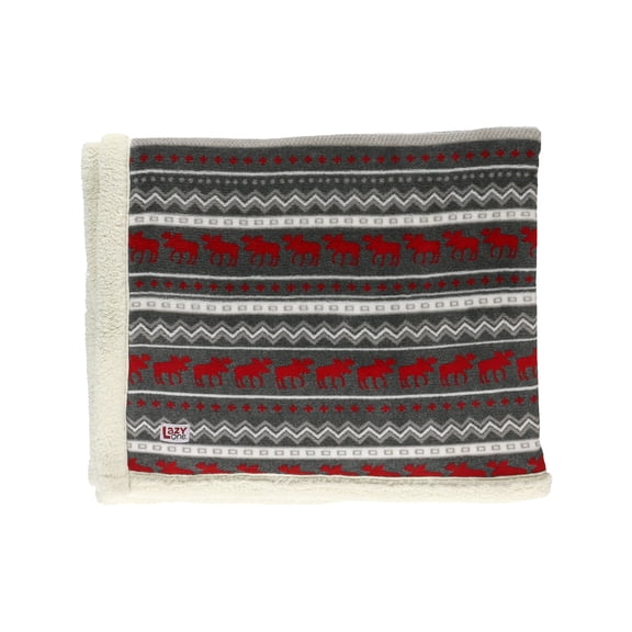 LazyOne Soft Polyester Sherpa Throw Blanket, Plaid and Animal Designs, One Size (Cabin Moose)