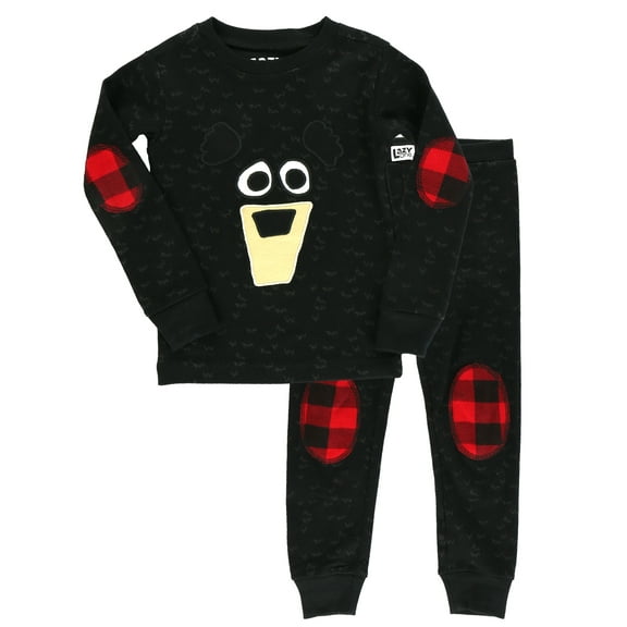 LazyOne Warm Long-Sleeve PJ Sets for Girls and Boys, Black Bear, Funny Animal Kids' Pajama Sets