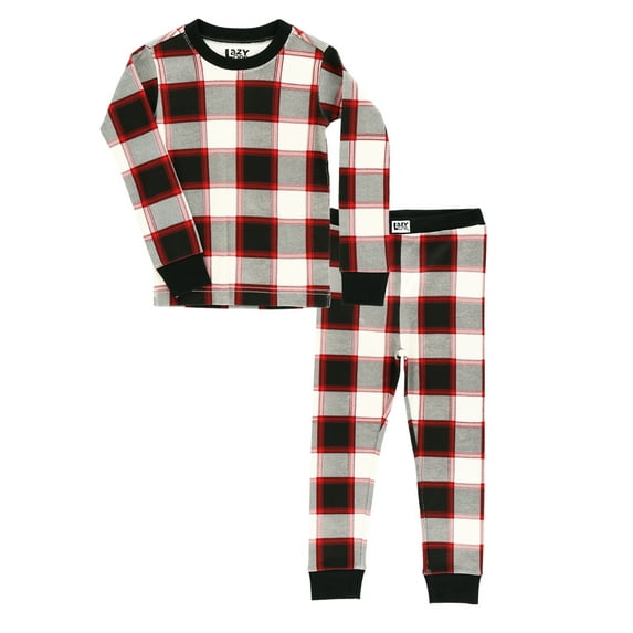LazyOne Warm Long-Sleeve PJ Sets for Girls and Boys, Black Plaid, Funny Animal Kids' Pajama Sets