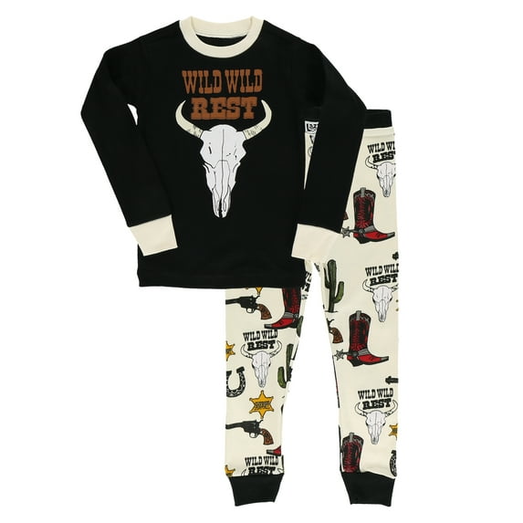 LazyOne Warm Long-Sleeve PJ Sets for Girls and Boys, Black Wild Wild Rest, Funny Animal Kids' Pajama Sets