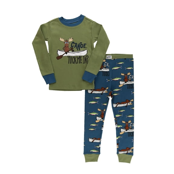 LazyOne Warm Long-Sleeve PJ Sets for Girls and Boys, Canoe Tuck Me In, Funny Animal Kids' Pajama Sets