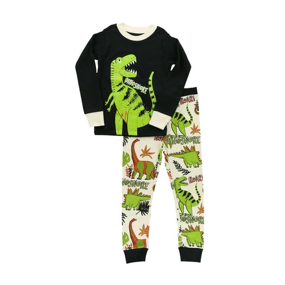 LazyOne Warm Long-Sleeve PJ Sets for Girls and Boys, Dinosnore Black, Funny Animal Kids' Pajama Sets