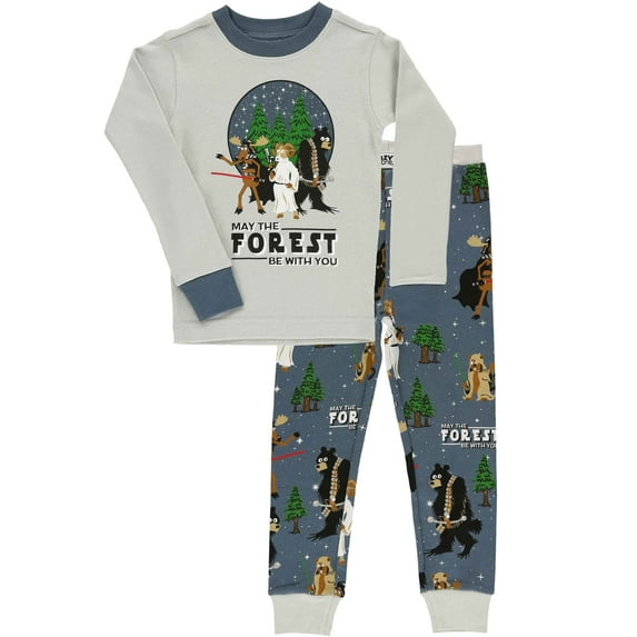 LazyOne Warm Long-Sleeve PJ Sets for Girls and Boys, Forest Be With You Blue, Funny Animal Kids' Pajama Sets