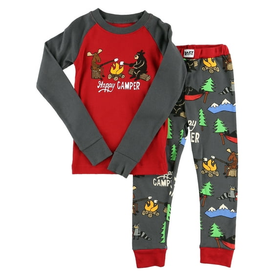 LazyOne Warm Long-Sleeve PJ Sets for Girls and Boys, Happy Camper, Funny Animal Kids' Pajama Sets