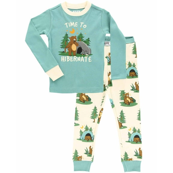 LazyOne Warm Long-Sleeve PJ Sets for Girls and Boys, Hibernate Bear, Funny Animal Kids' Pajama Sets