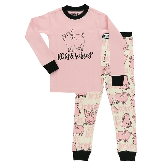 LazyOne Warm Long-Sleeve PJ Sets for Girls and Boys, Hogs & Kisses, Funny Animal Kids' Pajama Sets