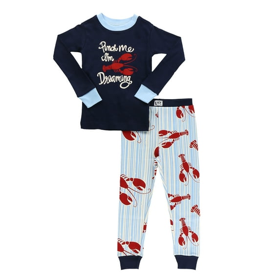 LazyOne Warm Long-Sleeve PJ Sets for Girls and Boys, Lobster Stripe,, Funny Animal Kids' Pajama Sets
