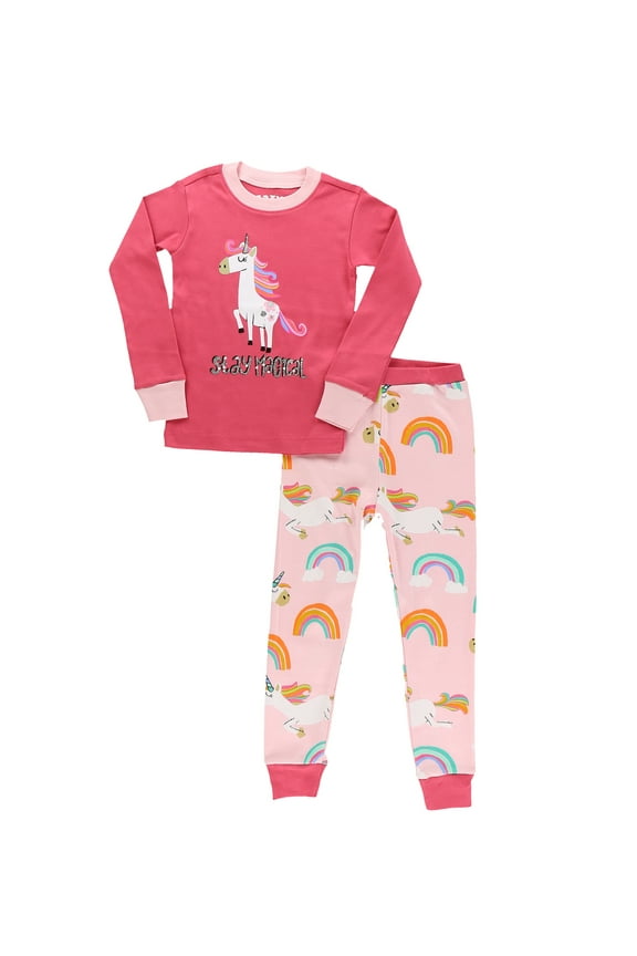 LazyOne Warm Long-Sleeve PJ Sets for Girls and Boys, Magical Unicorn, Funny Animal Kids' Pajama Sets