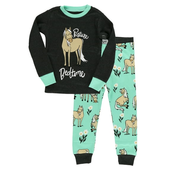 LazyOne Warm Long-Sleeve PJ Sets for Girls and Boys, Mint Pasture Bedtime, Funny Animal Kids' Pajama Sets