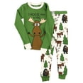 thumbnail image 1 of LazyOne Warm Long-Sleeve PJ Sets for Girls and Boys, Moose Hug Green, Funny Animal Kids' Pajama Sets, 1 of 7