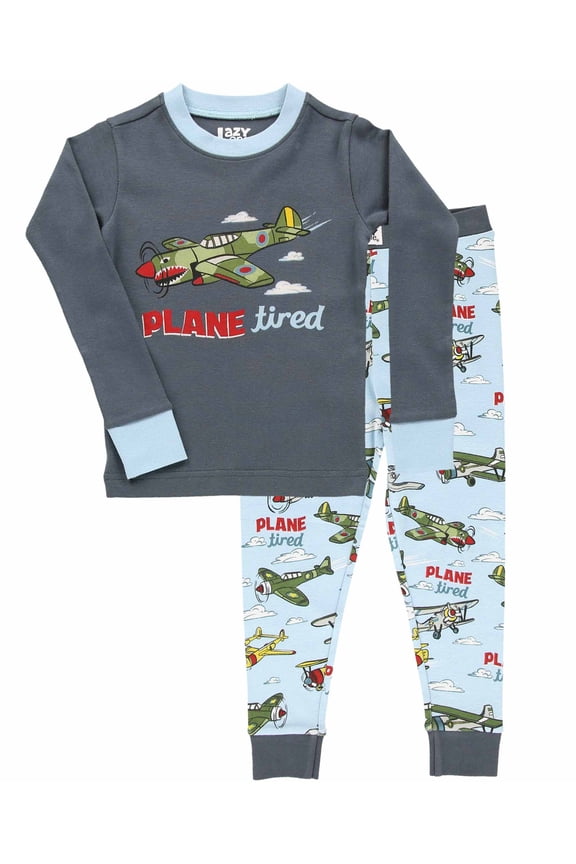 LazyOne Warm Long-Sleeve PJ Sets for Girls and Boys, Plane Tired, Funny Animal Kids' Pajama Sets