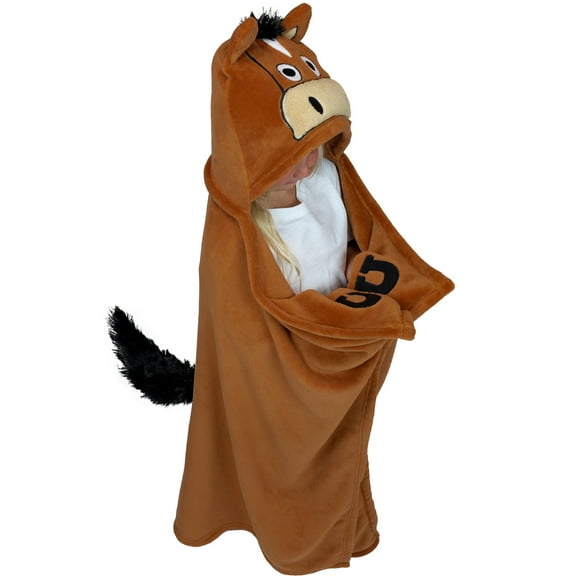 LazyOne Wearable Hooded Blanket for Kids, Animal Hooded Blanket (Horse, Brown Blanket)