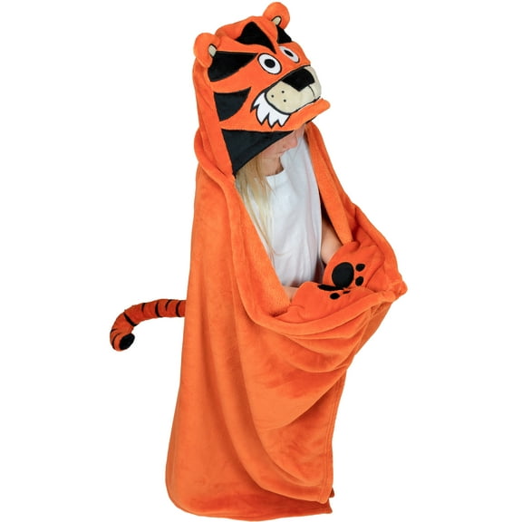 LazyOne Wearable Hooded Blanket for Kids, Animal Hooded Blanket (Tiger Blanket)