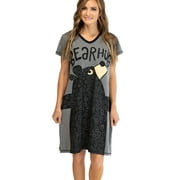 LazyOne Women's Nightgown, Funny V-Neck Sleep Shirt for Women (Bear Hug Grey, L/XL)