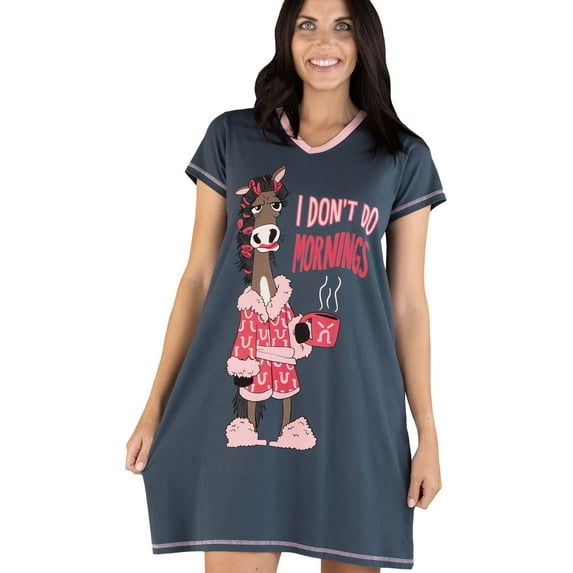LazyOne Women's Nightgown, Funny V-Neck Sleep Shirt for Women (DDM Horse, L/XL)