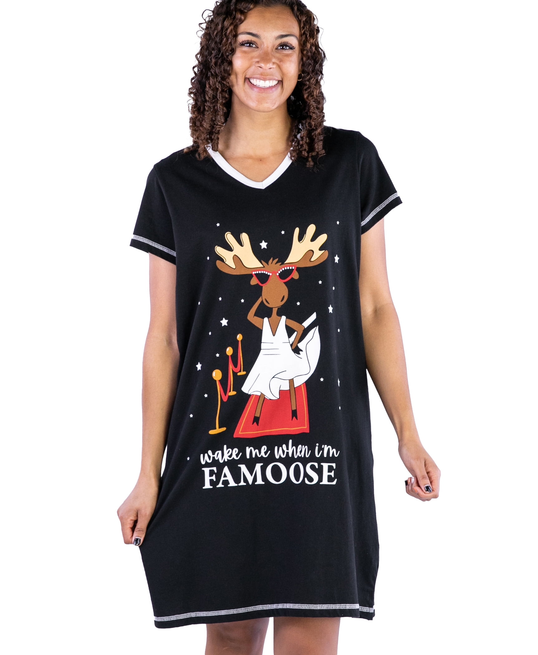 LazyOne Women's Nightgown, Funny V-Neck Sleep Shirt for Women (Famoose ...