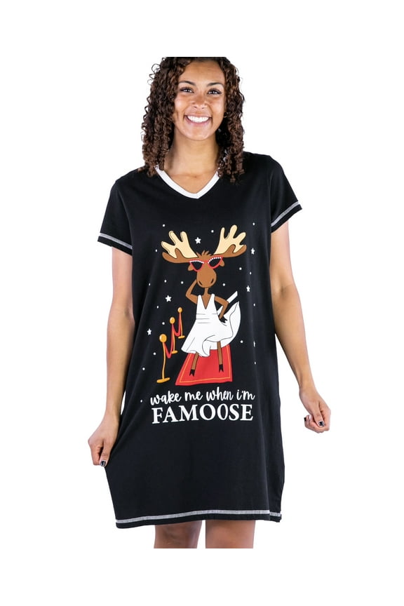 LazyOne Women's Nightgown, Funny V-Neck Sleep Shirt for Women (Famoose, L/XL)