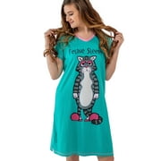 LazyOne Womens Nightgown, Funny V-Neck Sleep Shirt for Women Feline Sleepy, L/XL