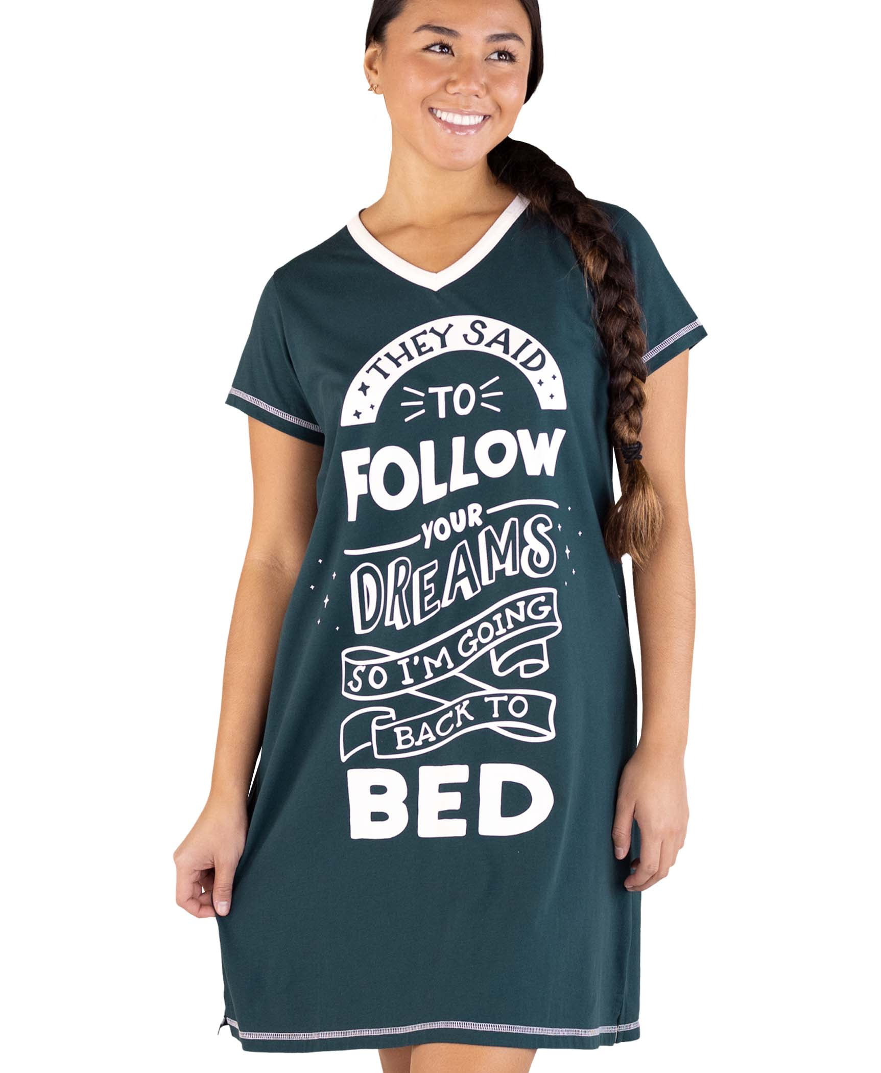 LazyOne Women's Nightgown, Funny V-Neck Sleep Shirt for Women (Follow ...