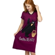 LazyOne Womens Nightgown, Funny V-Neck Sleep Shirt for Women HuckleBerry Bear, L/XL