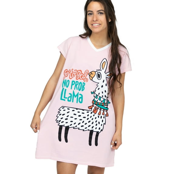 LazyOne Women's Nightgown, Funny V-Neck Sleep Shirt for Women (LLama, S/M)