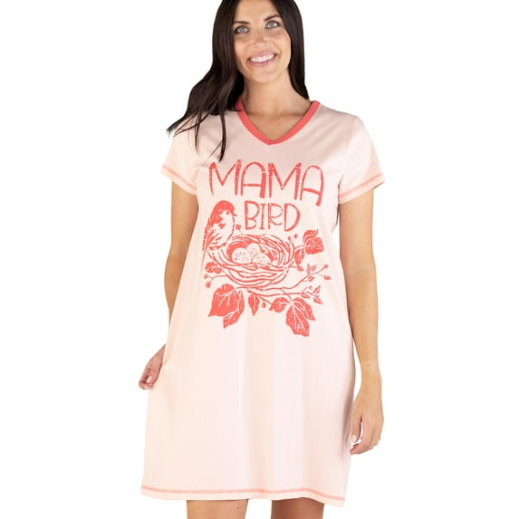 LazyOne Women's Nightgown, Funny V-Neck Sleep Shirt for Women (Mama Bird, S/M)