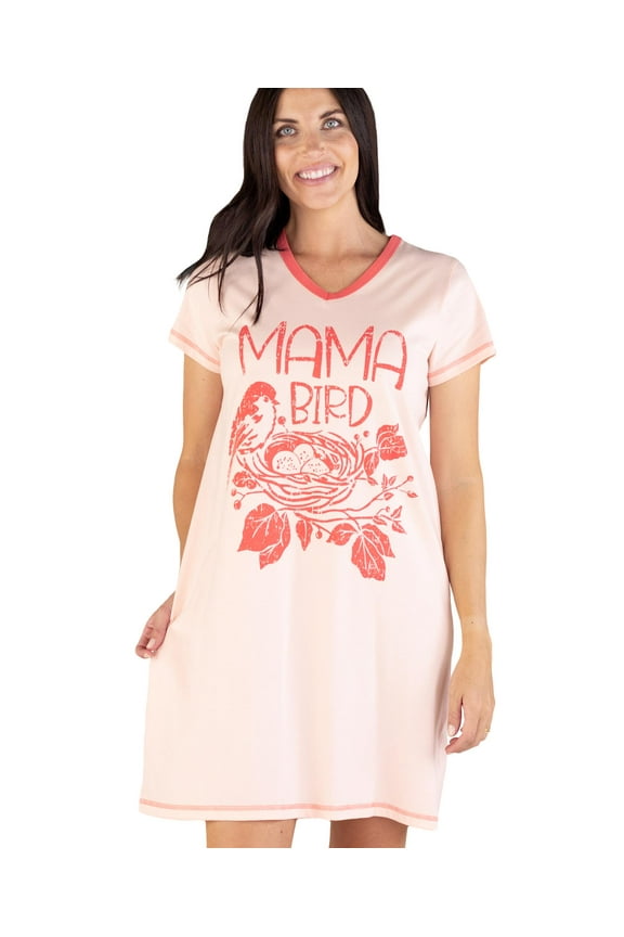 LazyOne Women's Nightgown, Funny V-Neck Sleep Shirt for Women (Mama Bird, S/M)