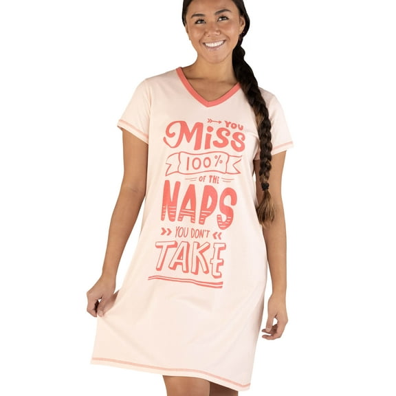 LazyOne Women's Nightgown, Funny V-Neck Sleep Shirt for Women (Miss Naps, L/XL)