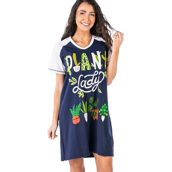 LazyOne Women's Nightgown, Funny V-Neck Sleep Shirt for Women (Plant Lady, S/M)