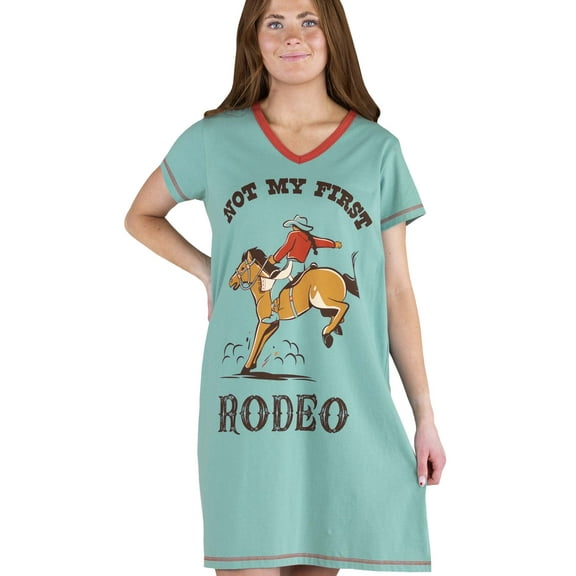 LazyOne Women's Nightgown, Funny V-Neck Sleep Shirt for Women (Rodeo, L/XL)