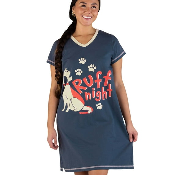 LazyOne Women's Nightgown, Funny V-Neck Sleep Shirt for Women (Ruff Night, L/XL)