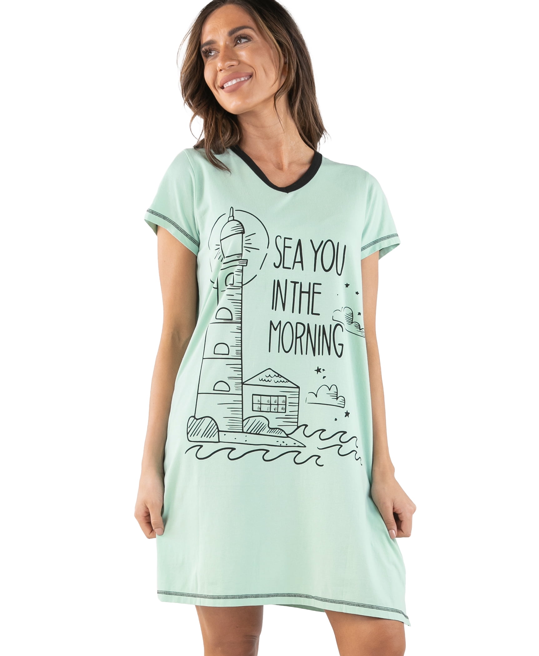 LazyOne Women's Nightgown, Funny V-Neck Sleep Shirt for Women (Sea You ...