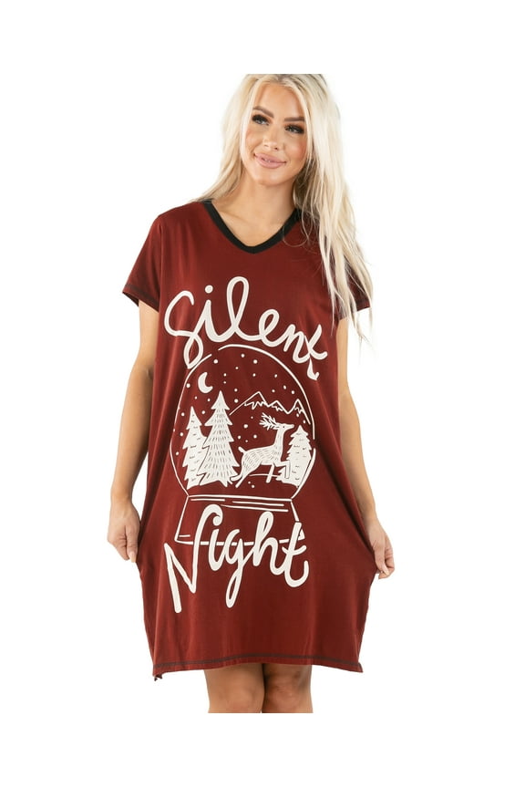 LazyOne Women's Nightgown, Funny V-Neck Sleep Shirt for Women (Silent Night, S/M)