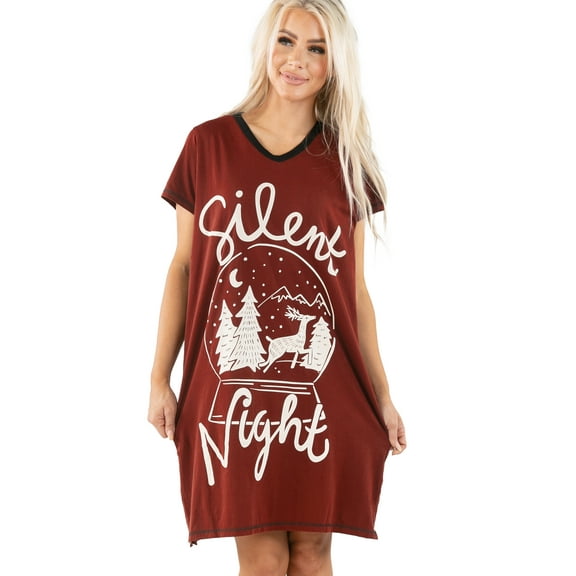 LazyOne Women's Nightgown, Funny V-Neck Sleep Shirt for Women (Silent Night, S/M)