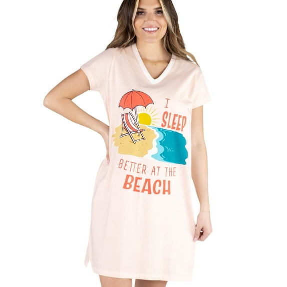 LazyOne Women's Nightgown, Funny V-Neck Sleep Shirt for Women (Sleep Better At The Beach, L/XL)