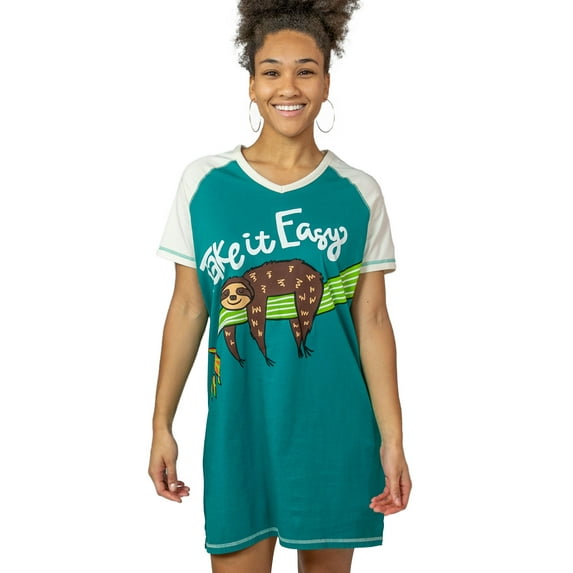 LazyOne Women's Nightgown, Funny V-Neck Sleep Shirt for Women (Sloth, S/M)