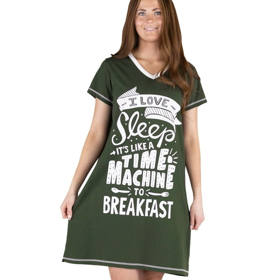 LazyOne Women's Nightgown, Funny V-Neck Sleep Shirt for Women (Time Machine, S/M)