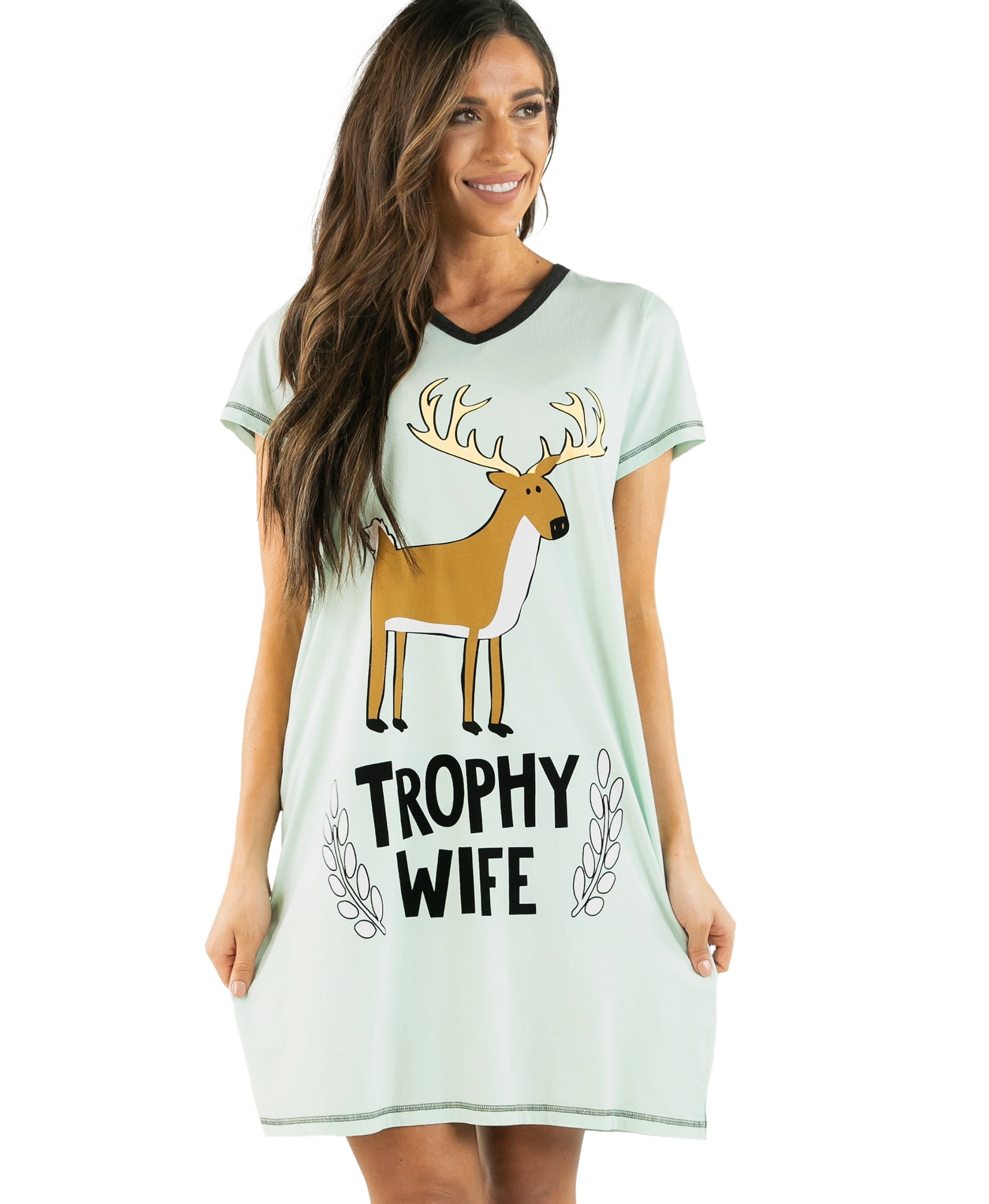 LazyOne Women's Nightgown, Funny V-Neck Sleep Shirt for Women (Trophy ...