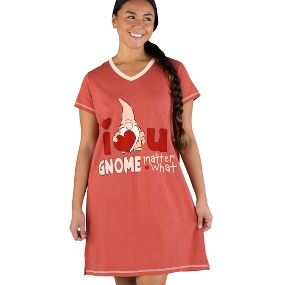 LazyOne Women's Nightgown, Funny V-Neck Sleep Shirt for Women (V-Day Gnome, L/XL)