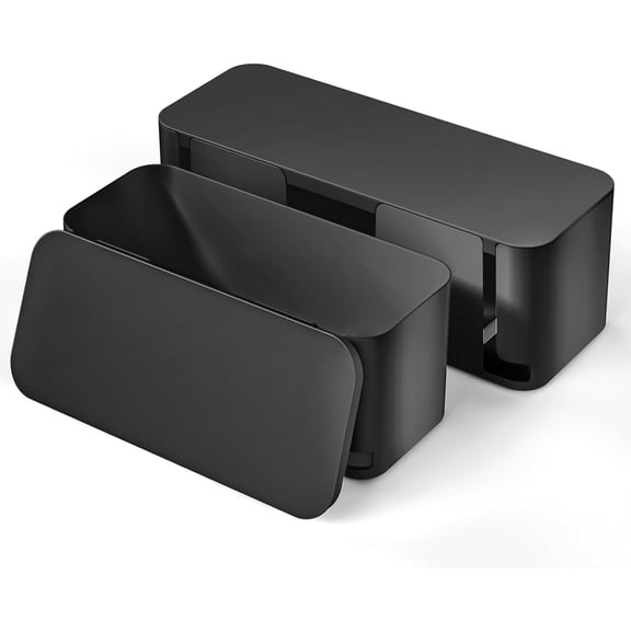 LazySpin 2 Pack Cable Management Box, Cord Management and Cord Hider, Black