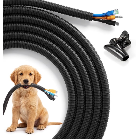 LazySpin 25ft 1/2 inch Cord Protector Split Wire Loom Tubing Cable Management Sleeve, Black
