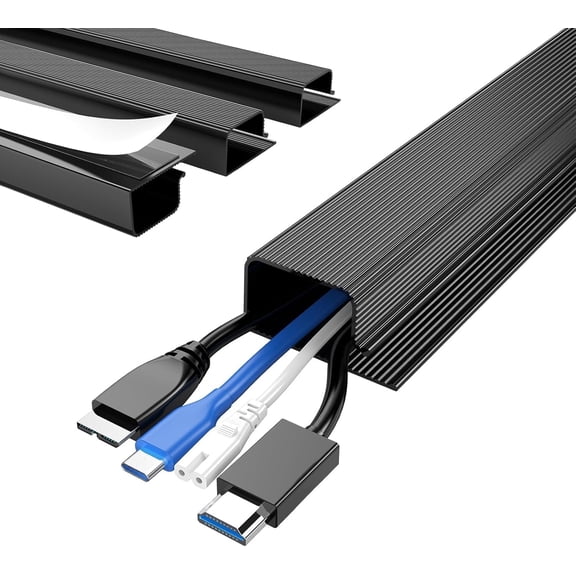 LazySpin 4 Pack Cord Organizers for Desks, 62.8in Cable Management Under Desk Self Adhesive, Black
