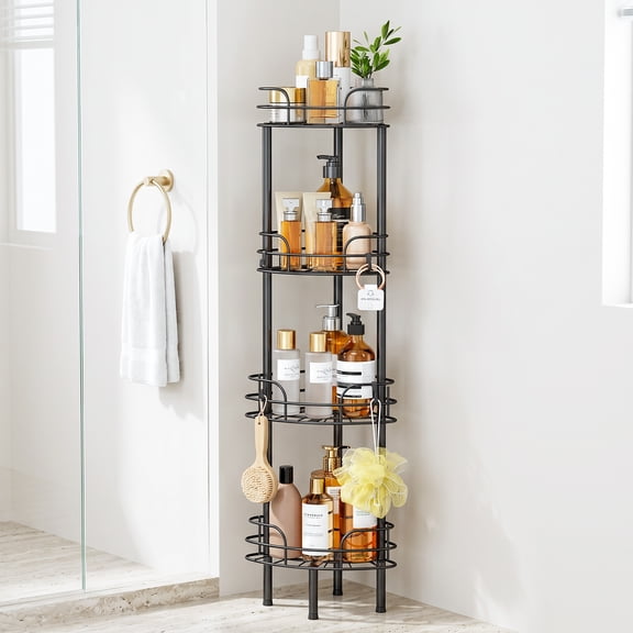 LazySpin 4-Tier Floor Shower Caddy Corner, Standing Shower Corner Shelf Organizer Rack 30.7"H, Black
